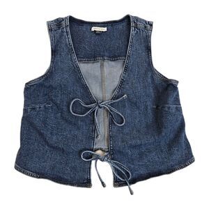 American Eagle Vest Womens Medium Blue Denim Tie Front Sleeveless Top Casual